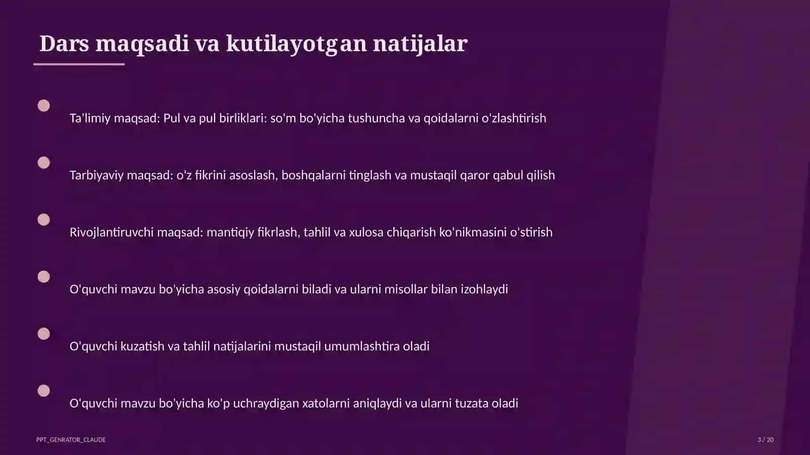 Pul va pul birliklari: so'm (2-sinf) 3