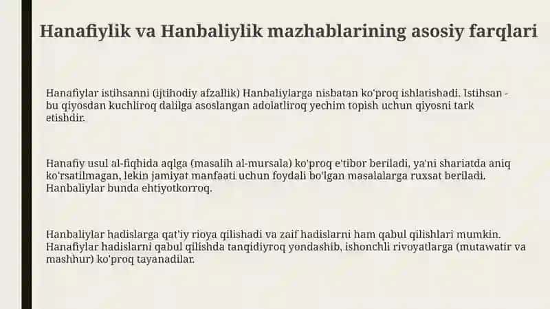 Hanafiy va Hanbaliy Mazhablari: Solishtirma Tahlil 3