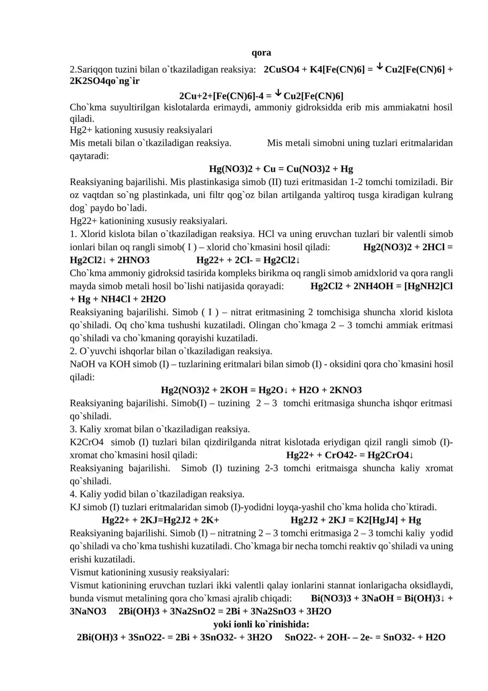 To‘rtinchi va Beshinchi analitik kationlariga xos reaksiyalar 3