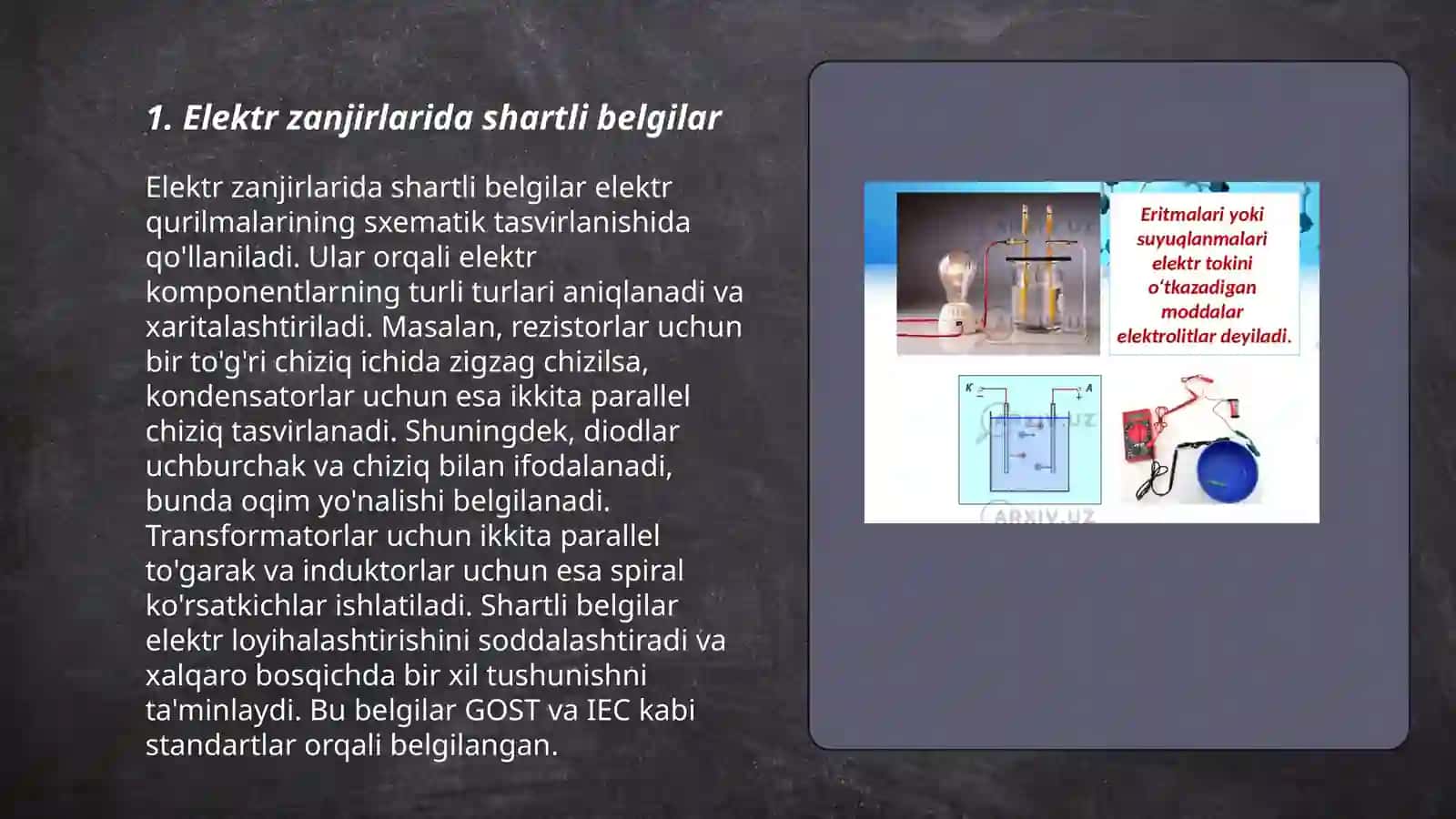 Elektr zanjiridagi asosiy shartli belgilar va elektr zanjir sxemalarining imitatsiyon modelini tuzish 3