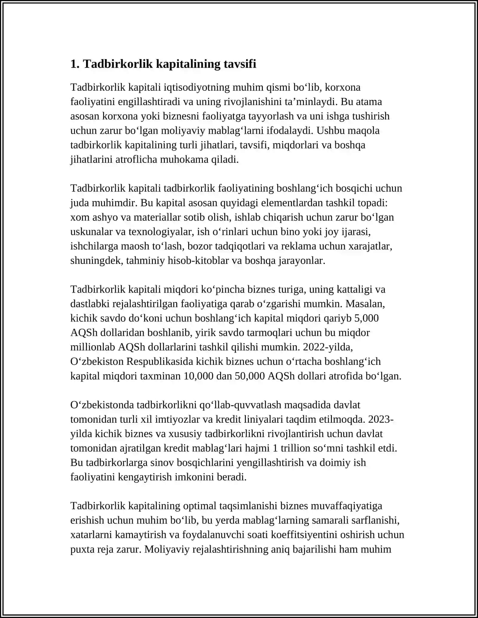 TADBIRKORLIK KAPITALINING MOHIYATI VA TURLARI 3