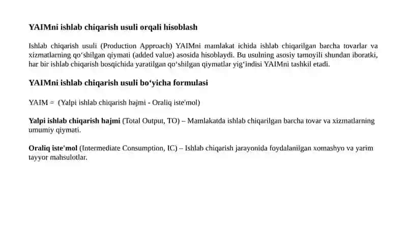 Yalpi ichki mahsulotni ishlab chiqarish usulida hisoblash 3