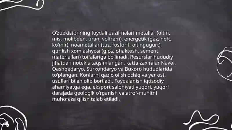 Oʻzbekistonning foydali qazilmalari haqida maʼlumot tayyorlash 3