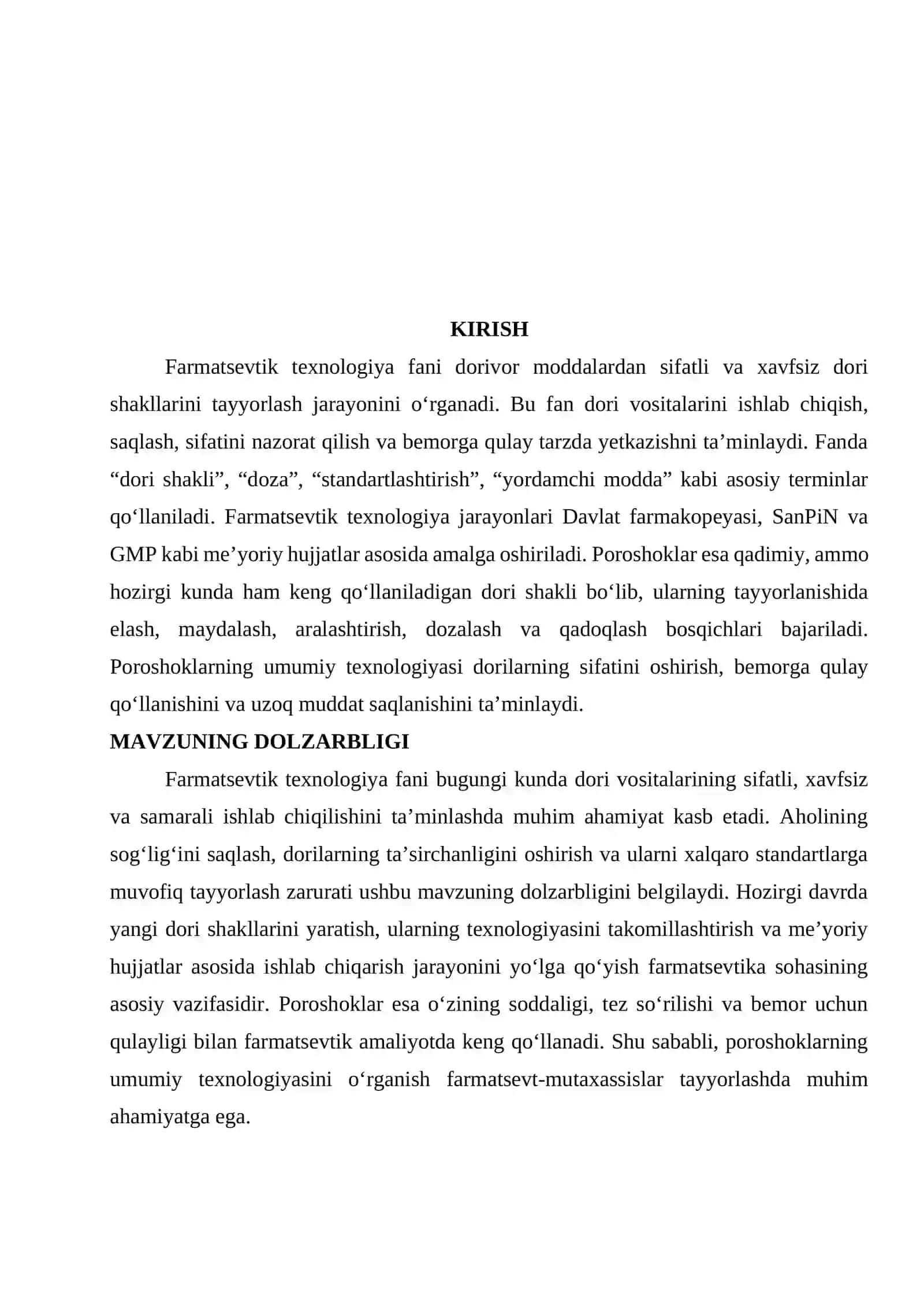 Farmatsevtik texnologiya fani, asosiy termin va tushunchalari, me'yoriy hujjatlar. Poroshoklar, ularning umumiy texnologiyası 3