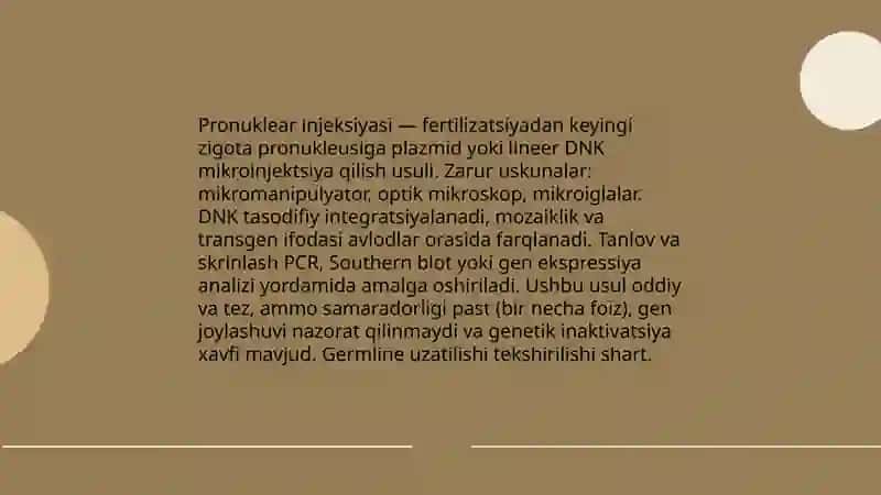 Transgen hayvonlar yaratish usullari 3