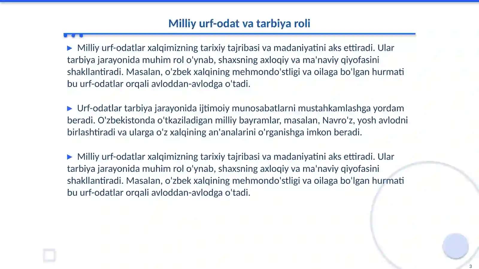 Milliy urf -odat,Qadriyat va an'analar-Tarbiya asosi 3