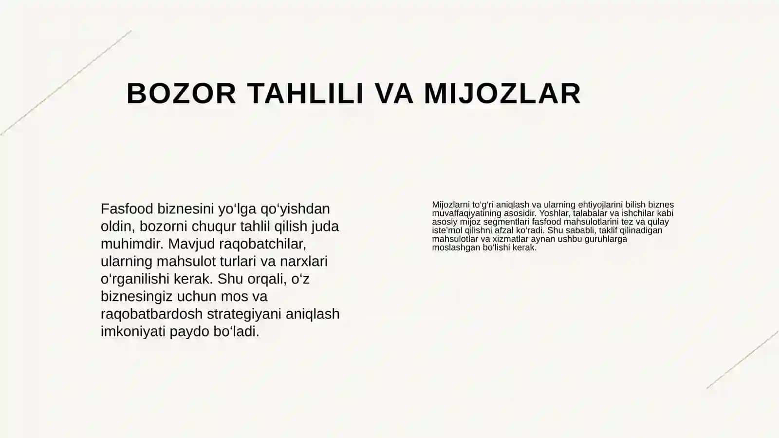 FASFOOD BIZNESINI YOʻLGA QOʻYISH 3