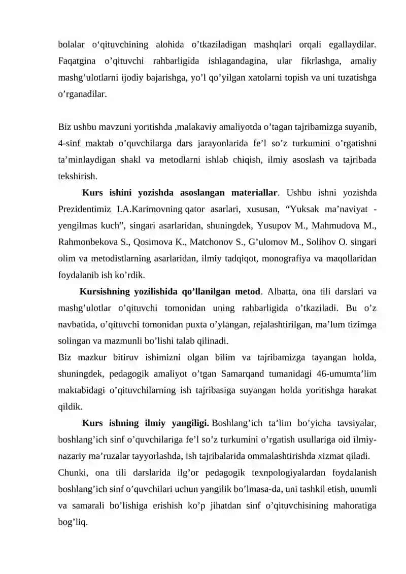 4-SINF ONA TILI DARSLARIDA FE`L SO’Z TURKUMINI O’RGANISH 3