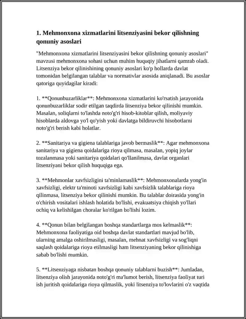 Mehmonxona xizmatlarini litsenziyasi bekor qilish 3