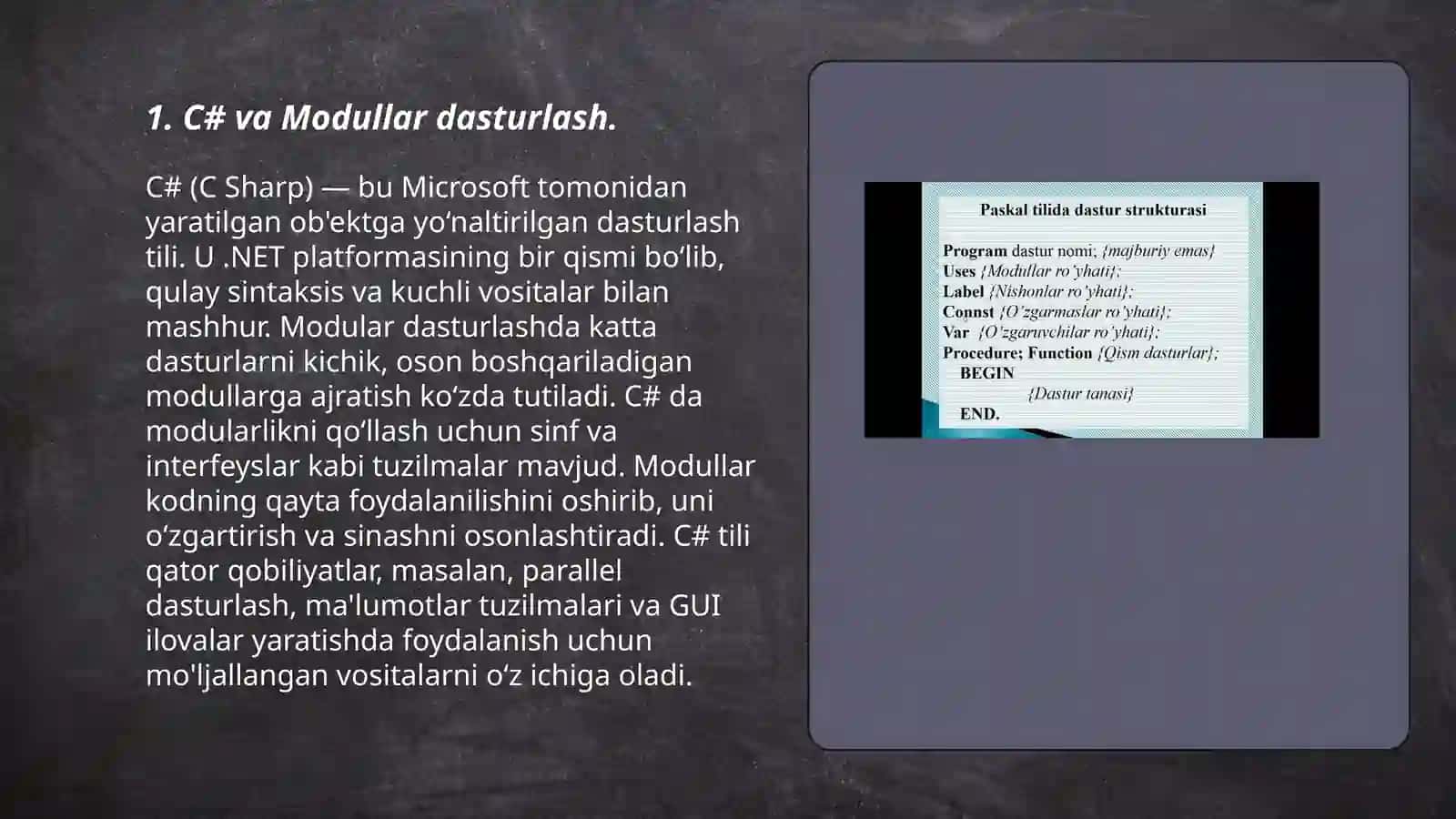 C# va boshqa tillarda(Paskal va C++) modulla dasturlash 3