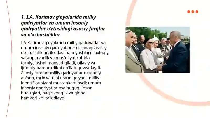 Yosh avlod tarbiyasida milliy va umum insoniy qadryatlarga asoslanish borasidagi g'oyalari 3