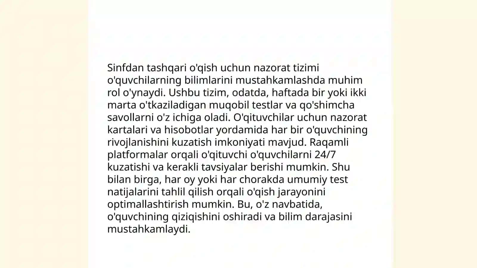 Sinifdan tashqari o'qish bo'yicha o'qivchilar bilimini, faoliyatini nazorat qilish yo'llarini ishlab chiqish 3