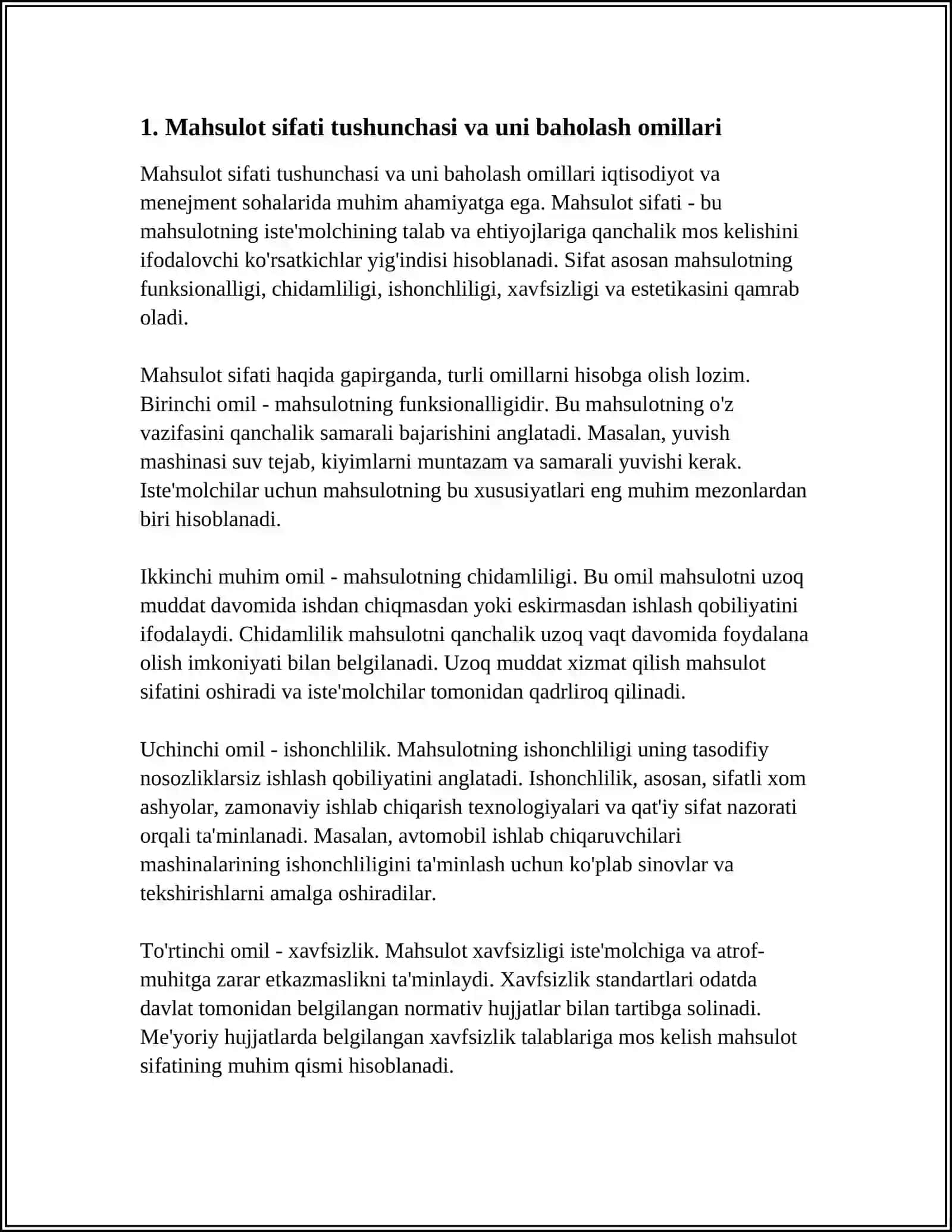 MAHSULOT SIFATIGA ETUVCHI OMILLAR VA ULARNING MAHSULOT SIFATIGA SALBIY TA'SIRINI KAMAYTIRISH USULLARI 3