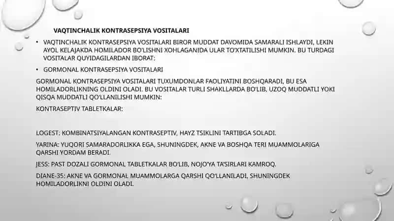 Homiladorlikdan saqlanish vositalari haqida umumiy tushunchalar. Tug‘ruqdan so‘ng tavsiya etiladigan kontrasepsiya vositalari.. 3