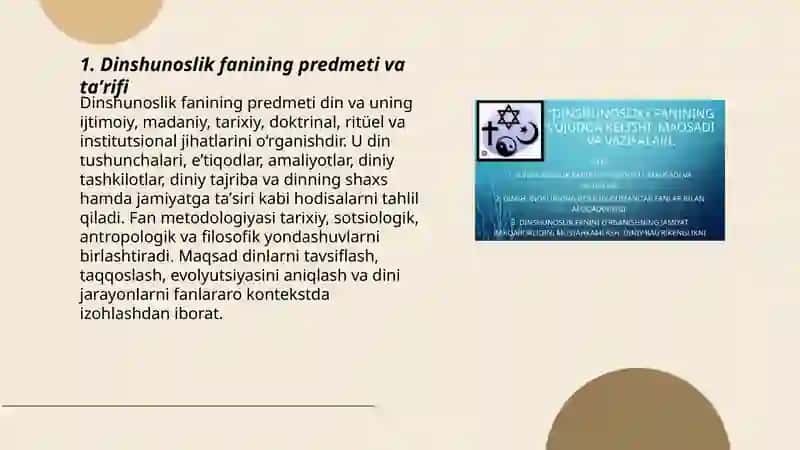 Dinshunoslik fanining predmeti va funksiyalari 3