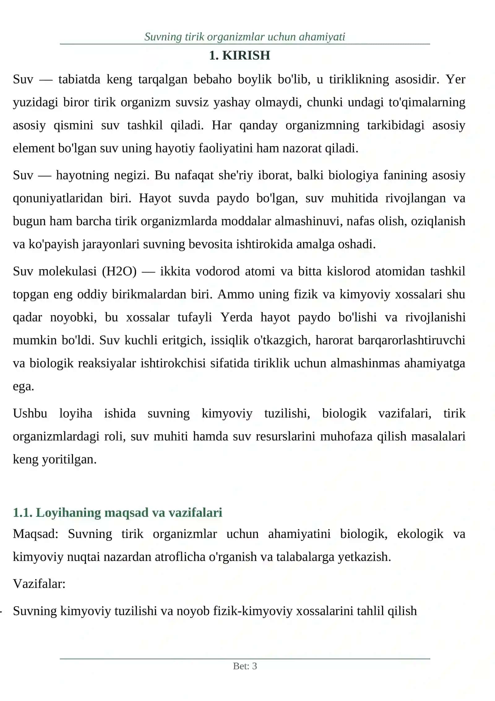 Suvning tirik organizmlar uchun ahamiyati 3
