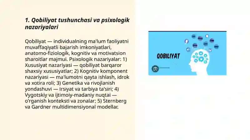 Psixologiya fanidan" Qobiliyat" mavzusida 3