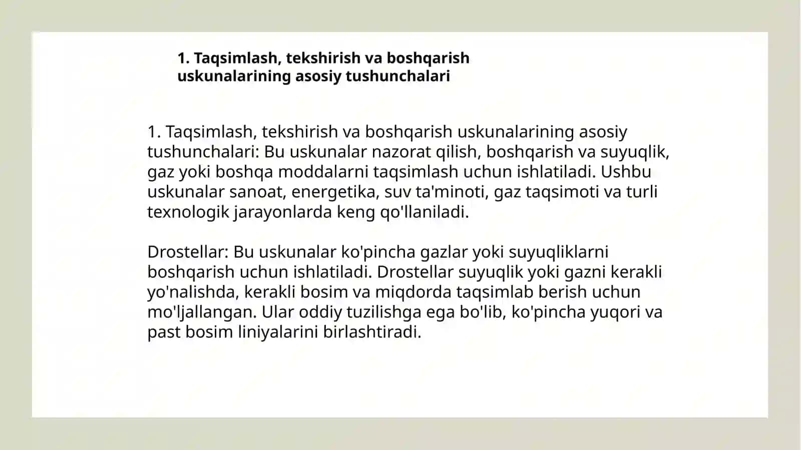TAQSIMLASH, TEKSHIRISHLAR BOSHQARISHUSKUNALARI,QURILMALARINING ASOSIY TUSHUNCHALARI DROSELLAR,ZOLOTNIKLI,JOʻMRAKLI,KLAPINLI QO'LLANISH SOHASI ULARNING TUZILISHI VA ISHLATISH PRINSIPI 3