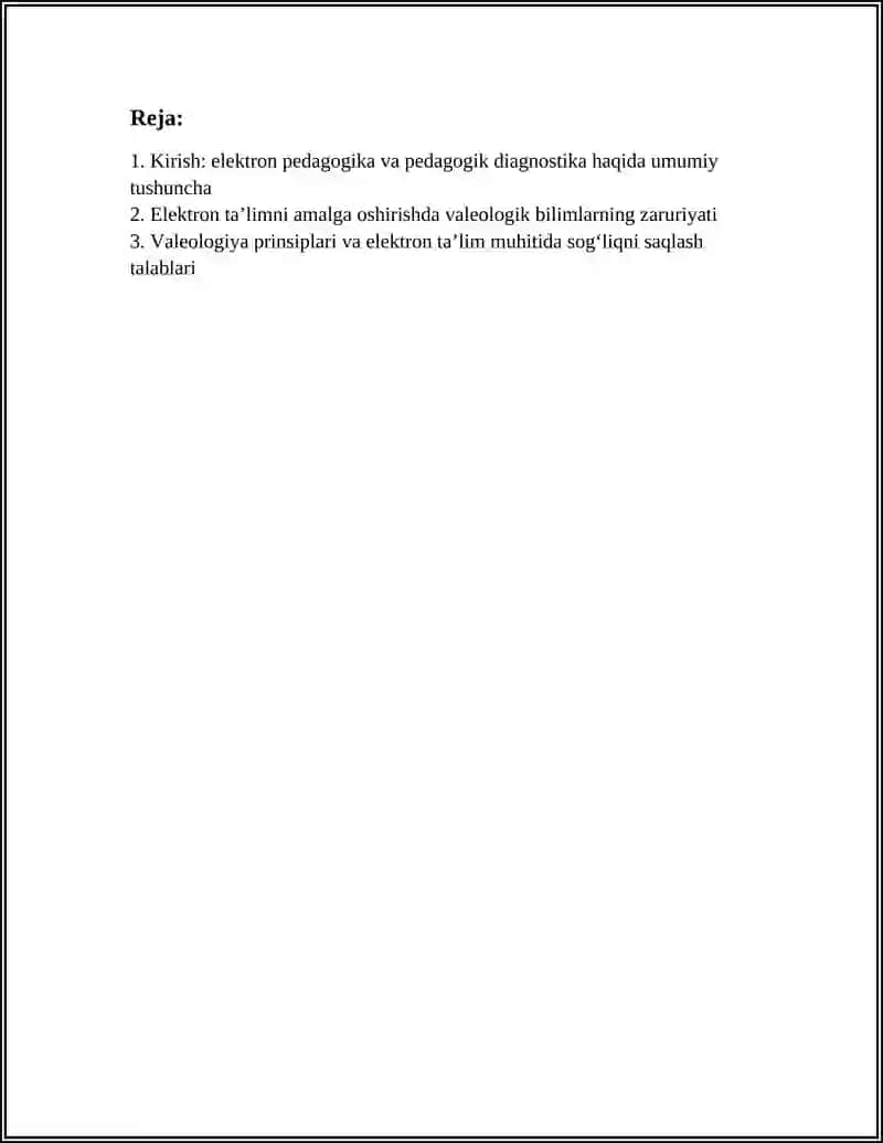 ELEKTRON PEDAGOGIKA ASOSLARI VA PEDGOGIK DIAGNOSTIKA REFERAT 3