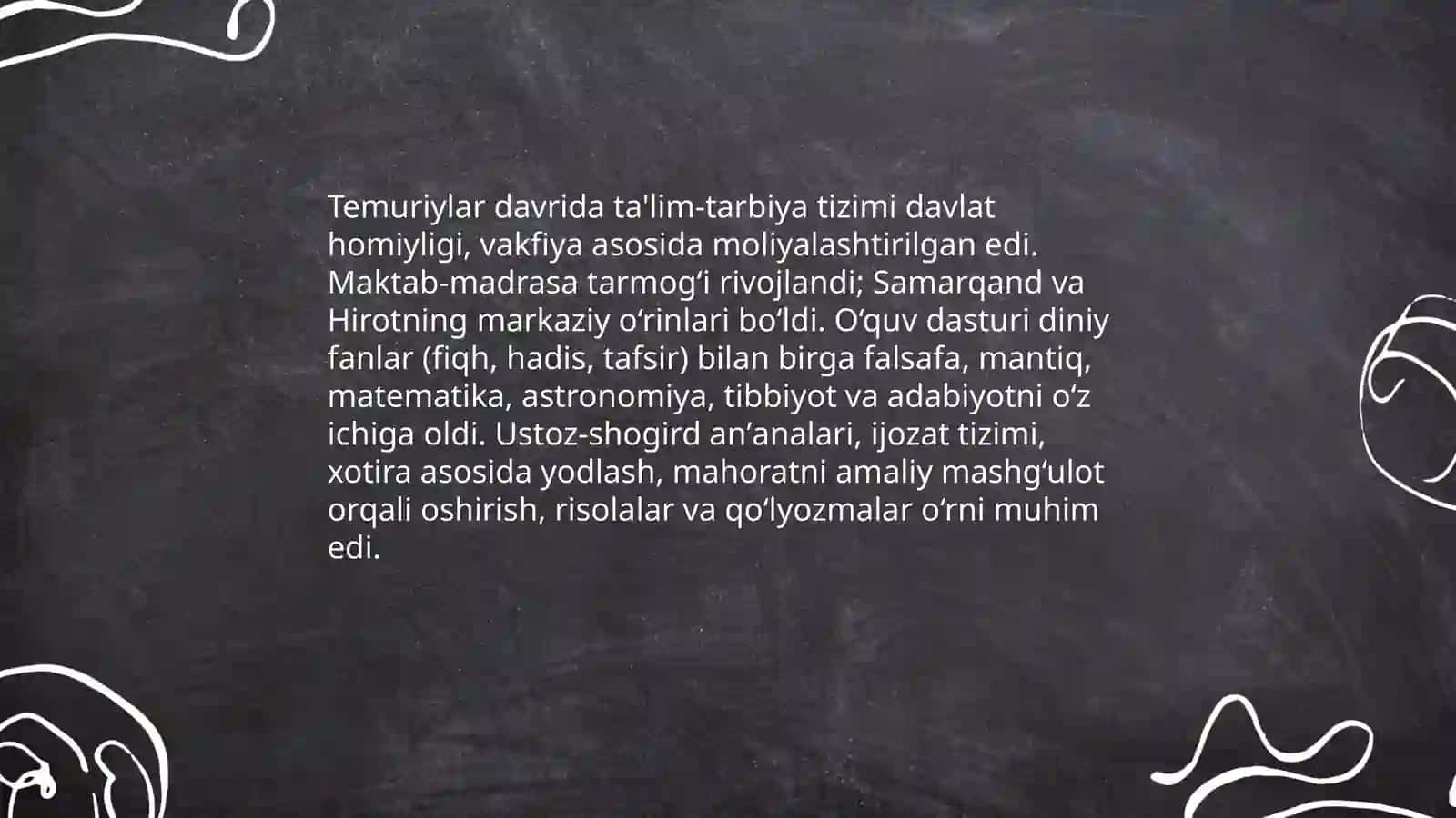 Temuriylar davrida ta'lim-tarbiya va pedagogik fikrlarning taraqqiy etishi 3