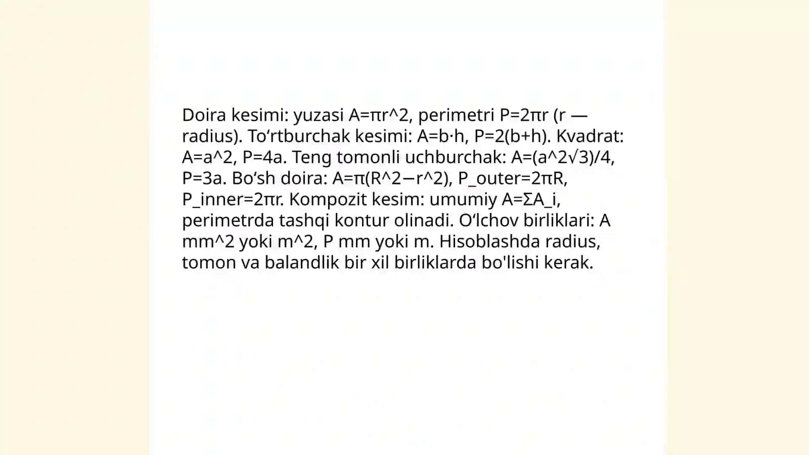 Sterjen koʻndalang kesim yuzasining geometrik xarakteristikalarini taqdiqot qilish 3