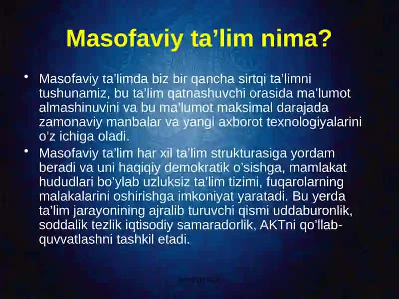 Zamonaviy talim shakllari masofali o`qitish maxorat darslari 3