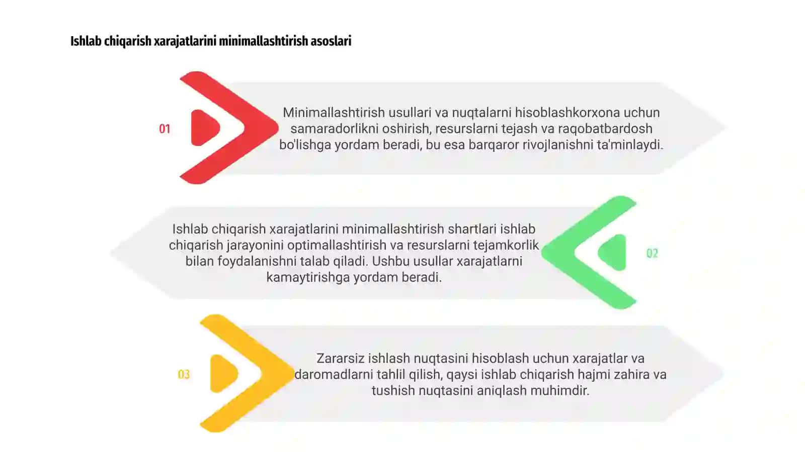 Ishlab chiqarish xarajatlari minimallashtirish shartlari va korxonaning zararsiz ishlash nuqtasini hisoblash yoʻllari 3