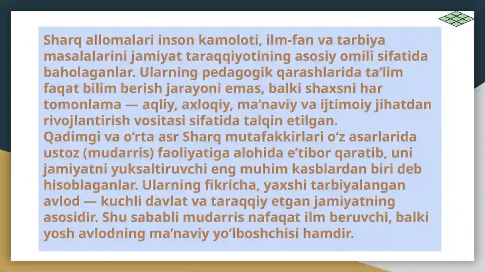 Sharq allomalarining asarlarida mudarrislar mexnati to’g’ri ilgʻor pedagogik fikrlar 3