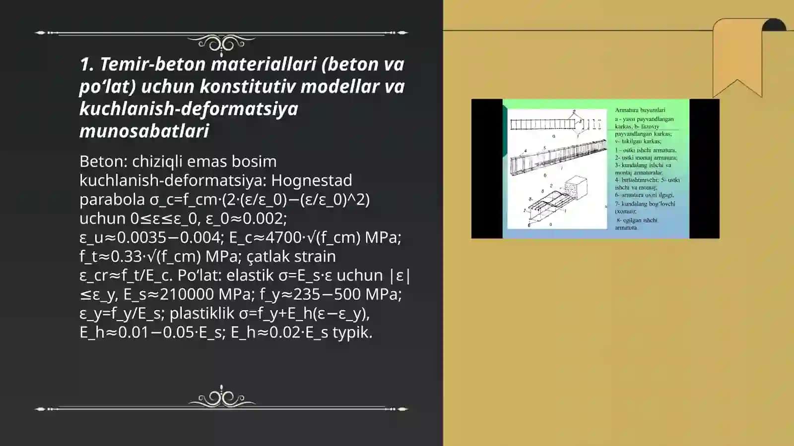 Temir betonni ilmiy tajriba asoslari kuchlanish-deformatsiya holatlari boʻyicha hisoblash usullari va chegaraviy holatlari 3