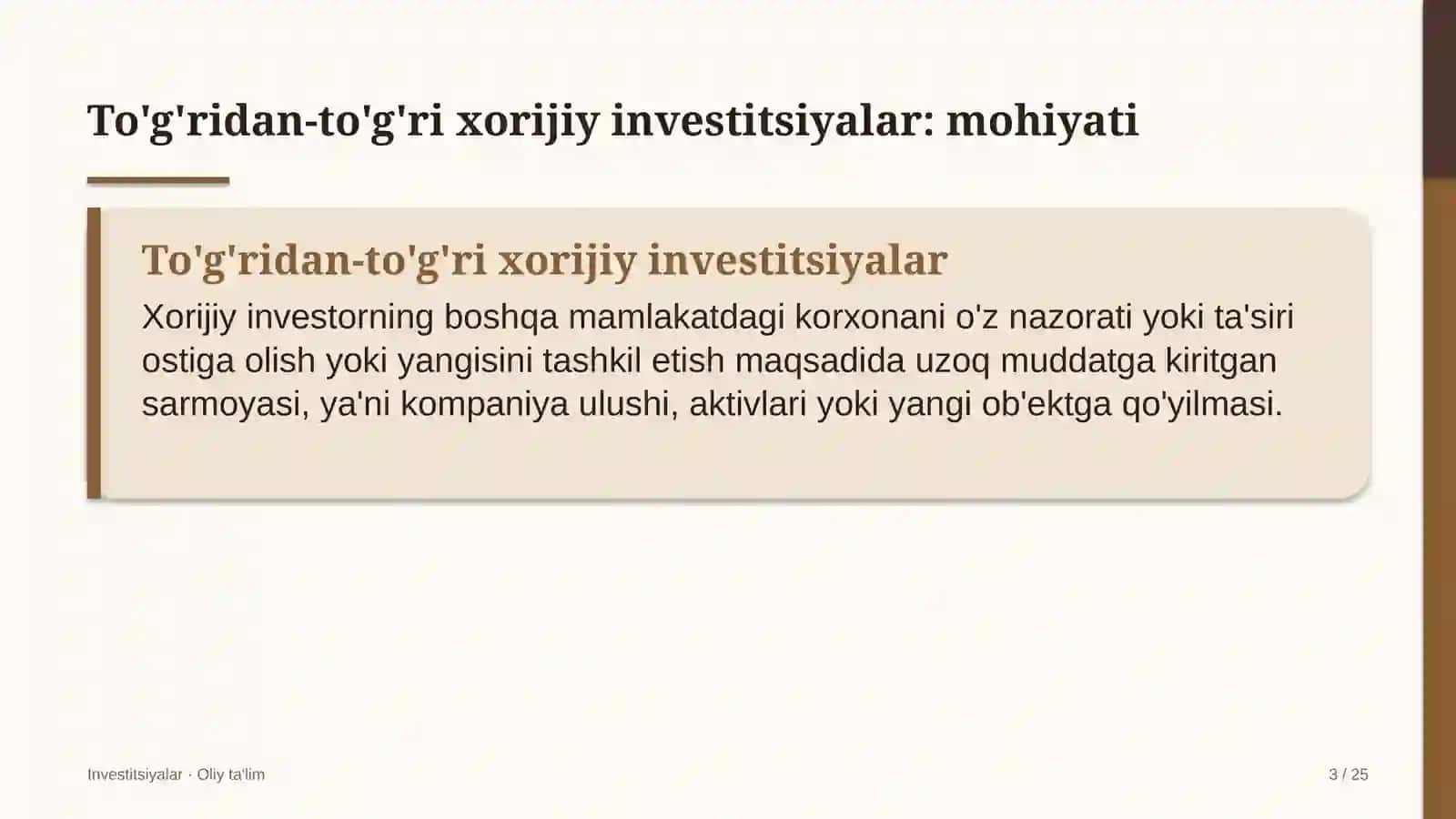 Konservatoriyalarda to'g'ridan-to'g'ri xorijiy investitsiyalar 3
