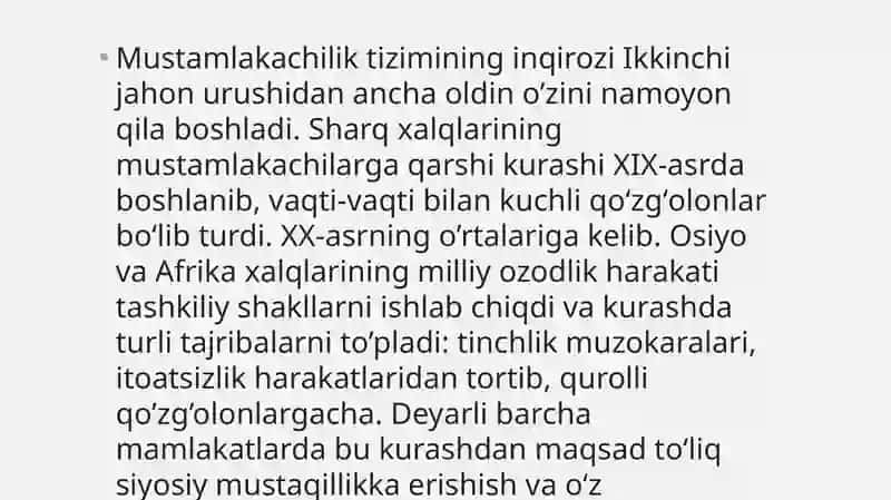Mustamlakachilik Tizimining Inqirozi 3