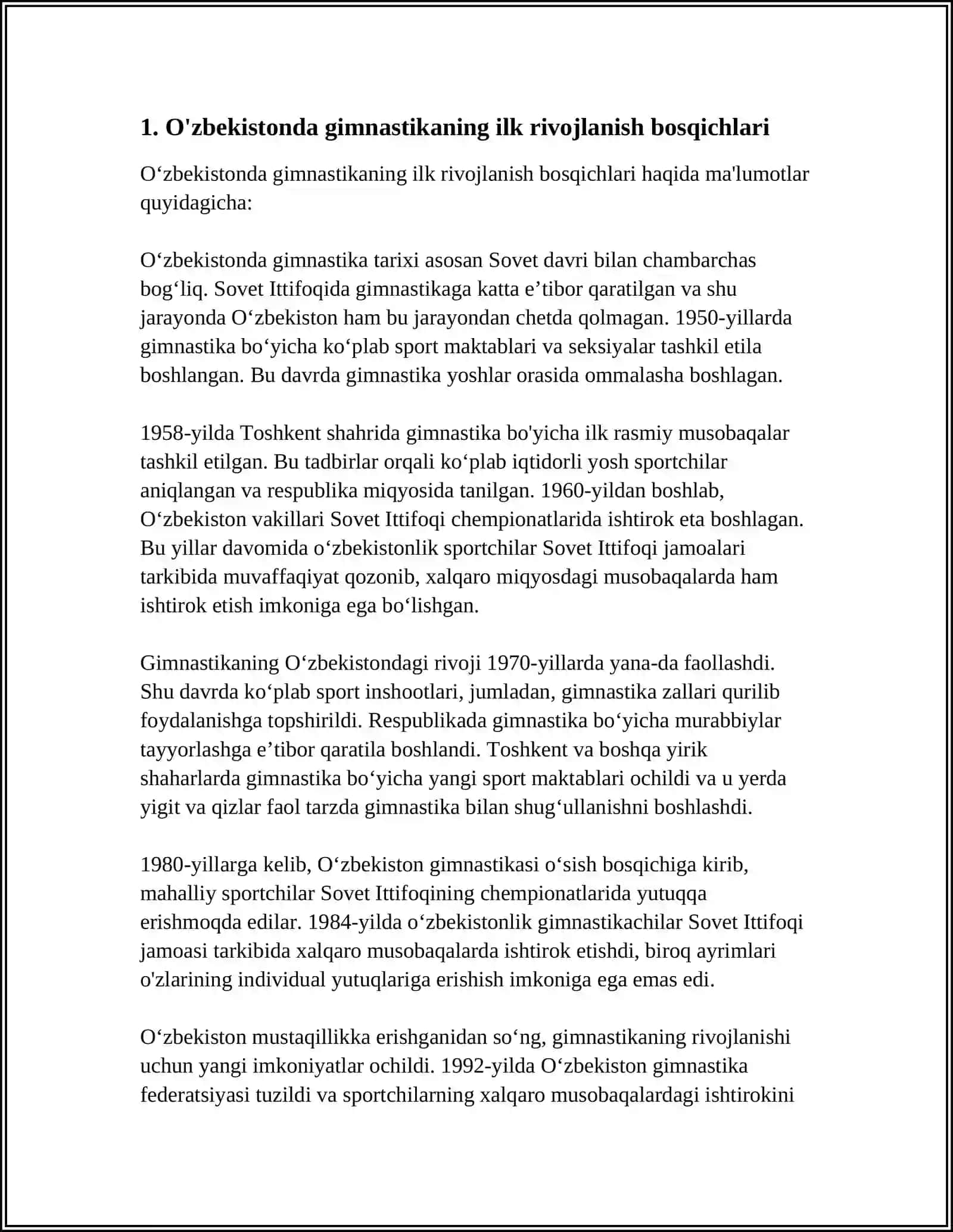 O‘ZBEKISTONDA GIMNASTIKANI RIVOJLANTIRISH TARIXI (GIMNASTIKANI KELIB CHIQISH TARIXI ) 3