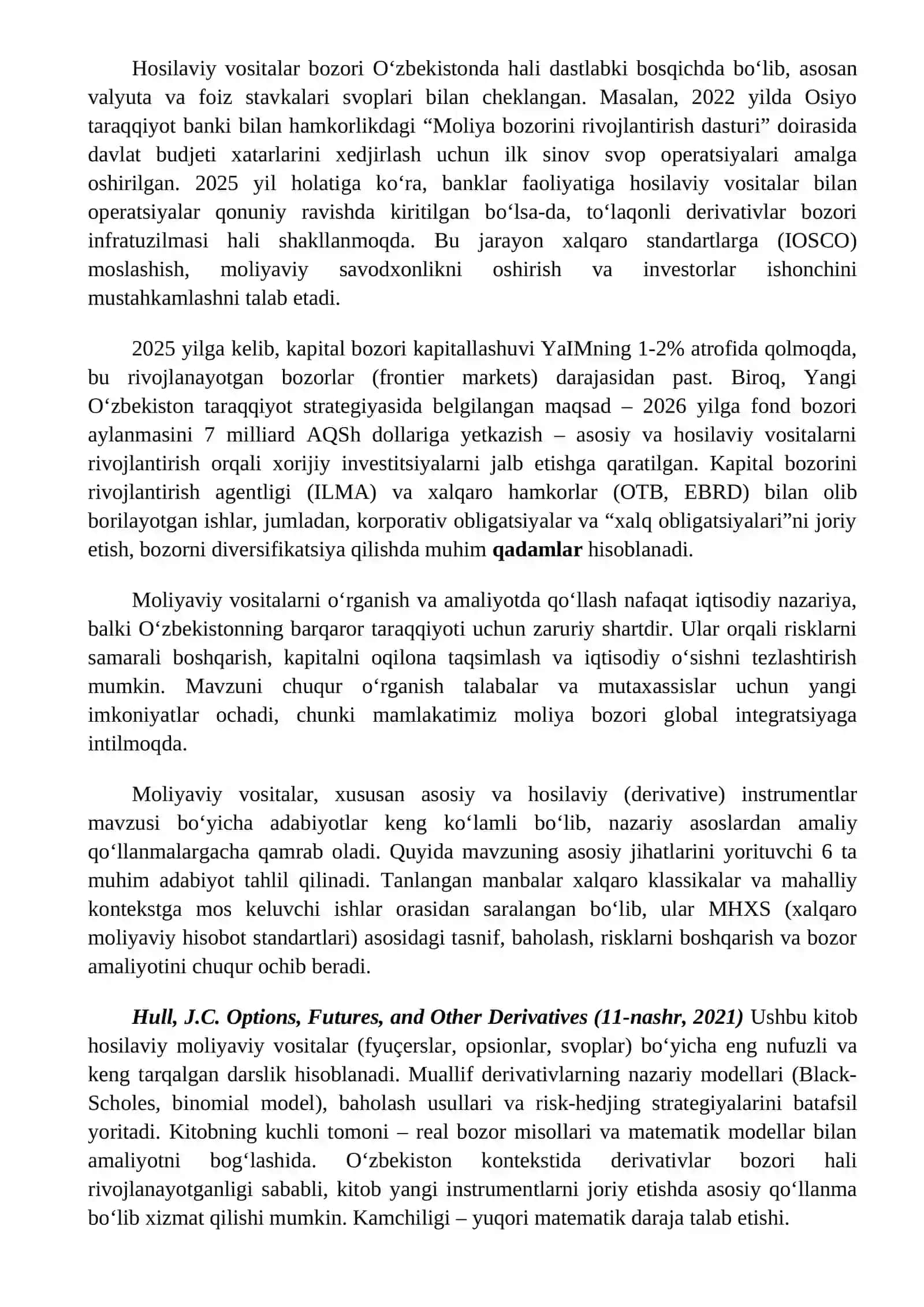 Moliyaviy vositalar: asosiy va hosila (derivative) instrumentlar 3