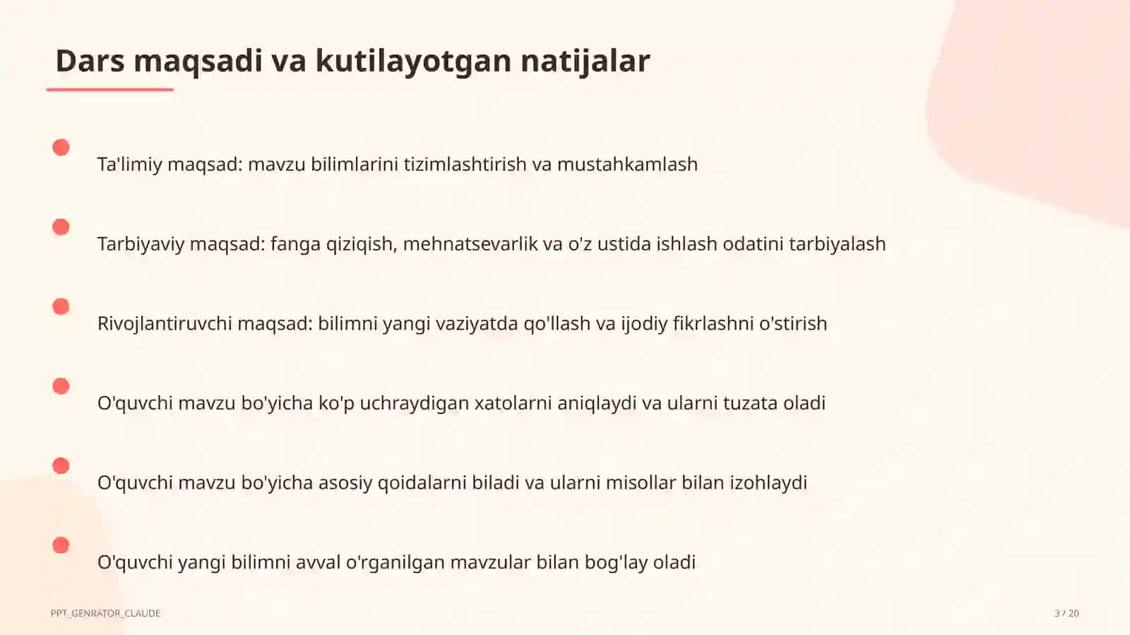 Dolzarb mavzular — maktab va o'qituvchilar (2026) — takrorlash darsi uchun 3