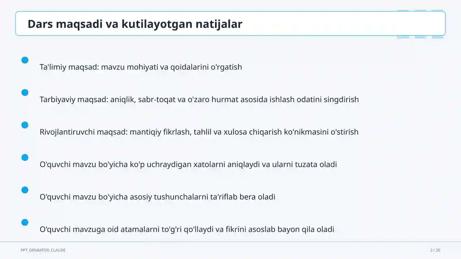 Dolzarb mavzular — maktab va o'qituvchilar (2026) — o'quvchilar uchun 3