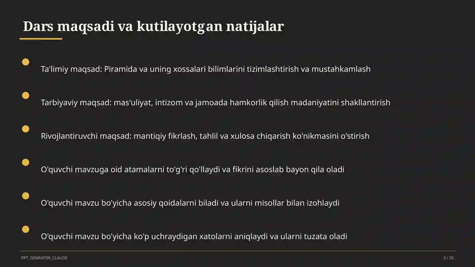 Piramida va uning xossalari (10-sinf) 3