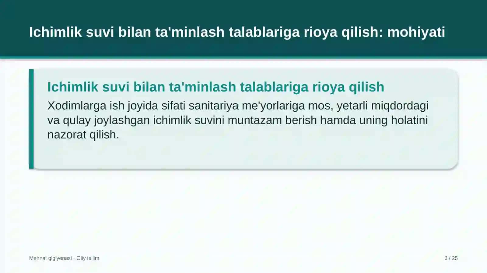 Aviatsiya texnikasini ta'mirlash korxonalarida ichimlik suvi bilan ta'minlash talablariga rioya qilish 3