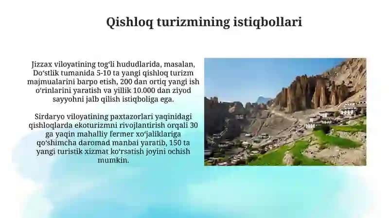 Jizzах-Sirdаryo turistik mintаqаsi va turizm turlаrini rivоjlаntirish imkоniyatlаri 3
