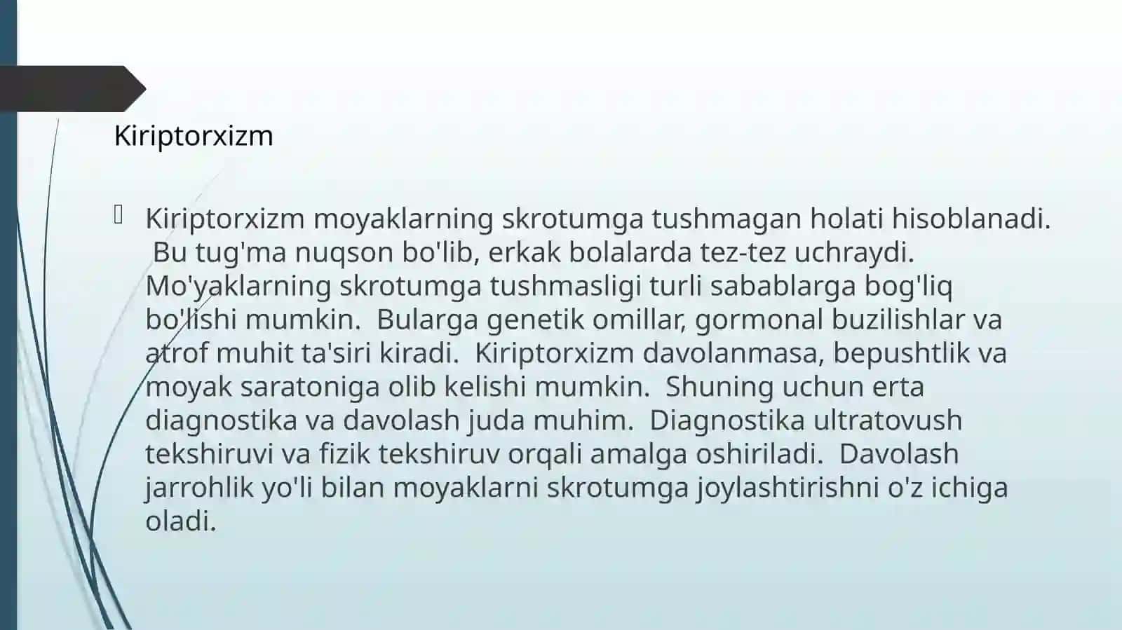 Kiriptorxizm, epispadiya, gipospadiya, operativ xirurgiyasi 3