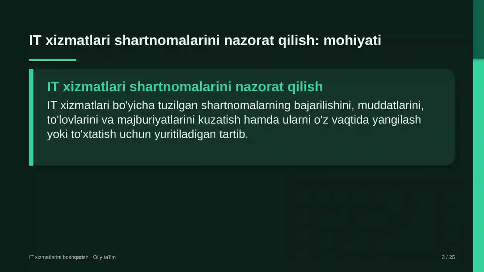 yuridik firmalarda axborot texnologiyalari xizmatlari bo'yicha shartnomalarni nazorat qilish 3490 3