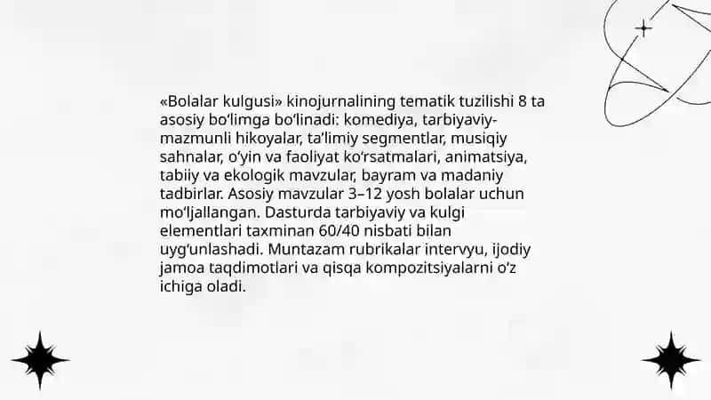 «Bolalar kulgusi» kinojurnali mazmunini tahlil etish 3