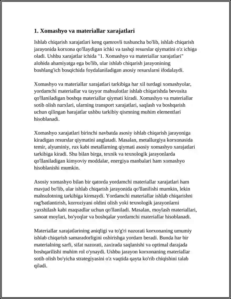 Xomashyo va materiallar xarajatlari 3