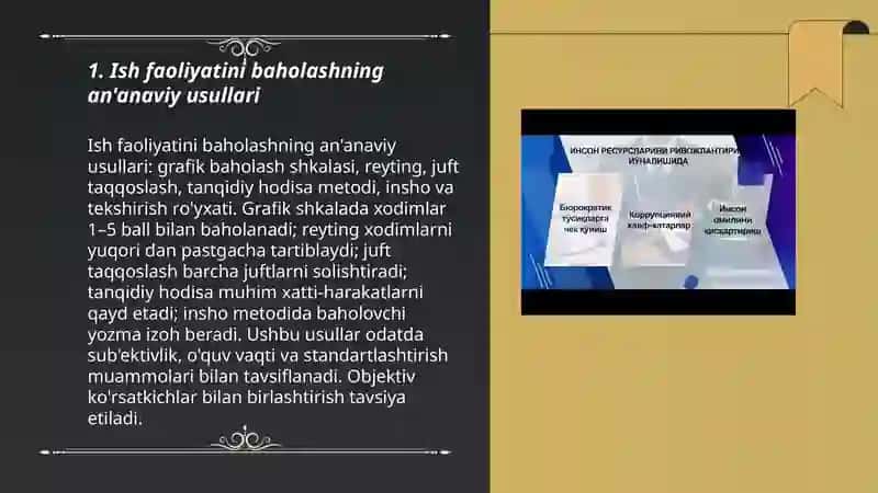 Ish faoliyatini baholashning an'anaviy usullari 3