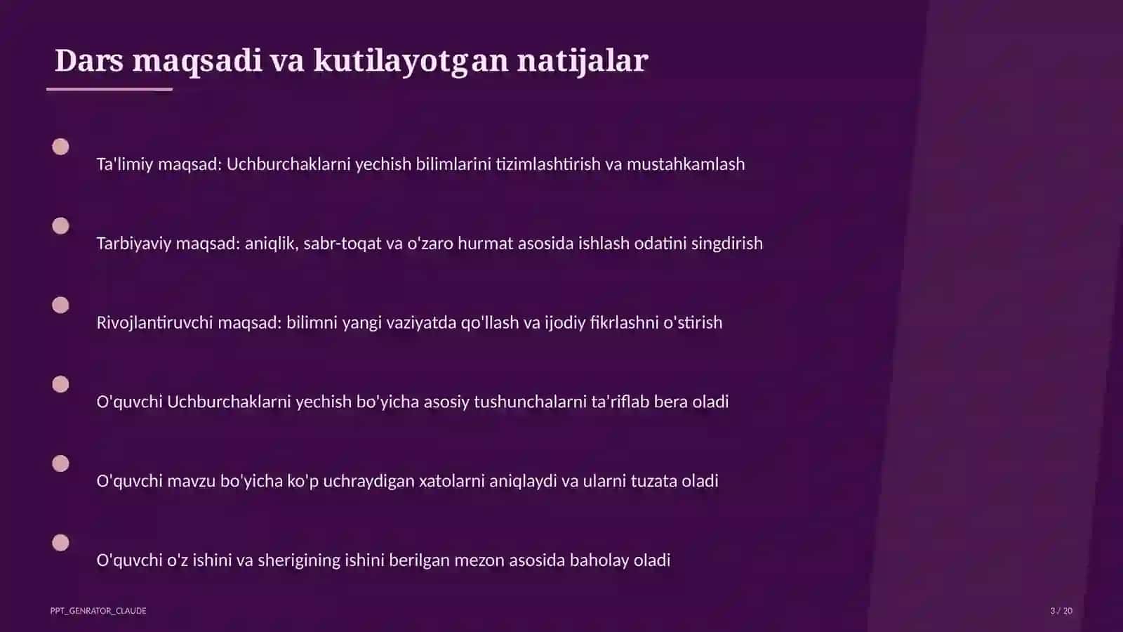 uchburchaklarni yechish 9 sinf 641 3