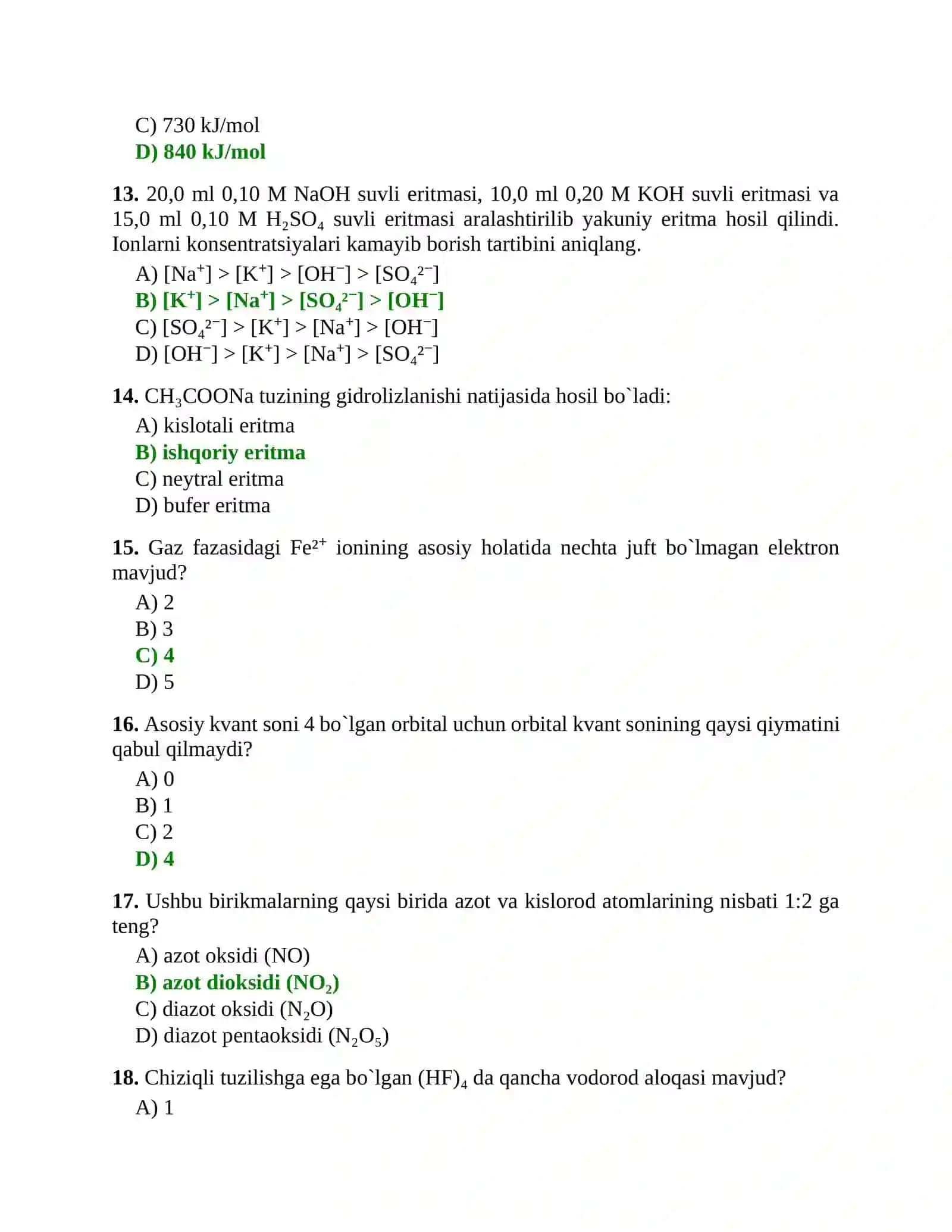 9 sinf Kimyo olimpiada test savollari 3