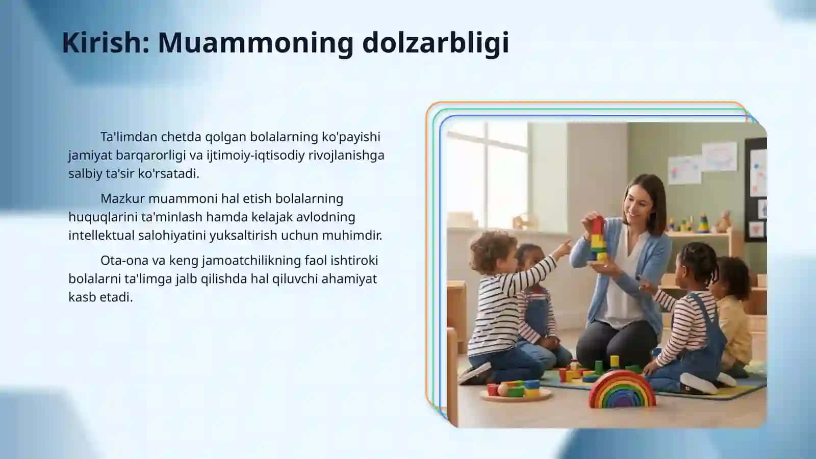 Yordamga muhtoj bòlgan bolalarni talim tizimiga jalb etishda ota onalar oila va jamoatjilik bilan ishlash 3