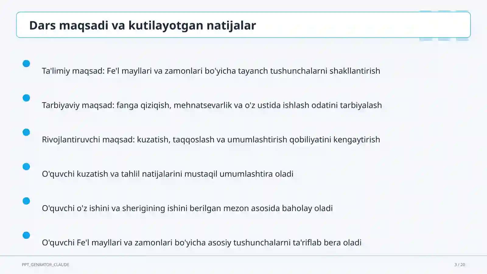 Fe'l mayllari va zamonlari (7-sinf) 3
