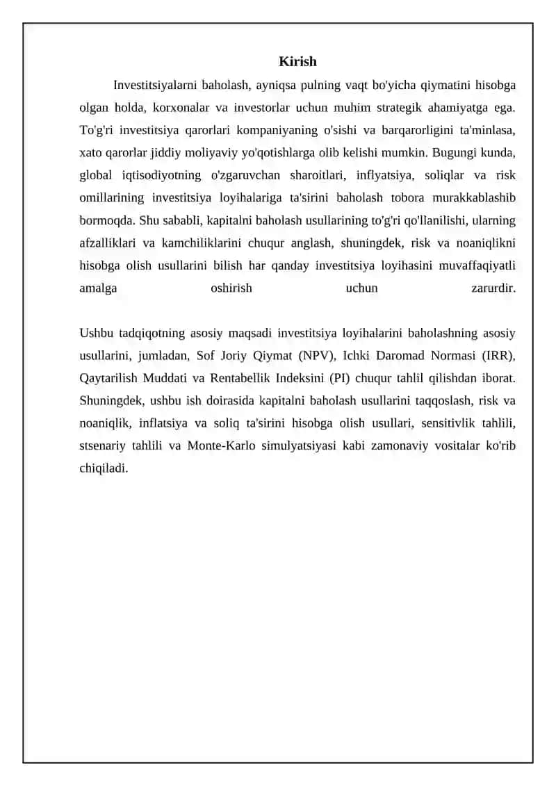 Investitsiyalarni baholash (pulning vaqt qiymati) 3