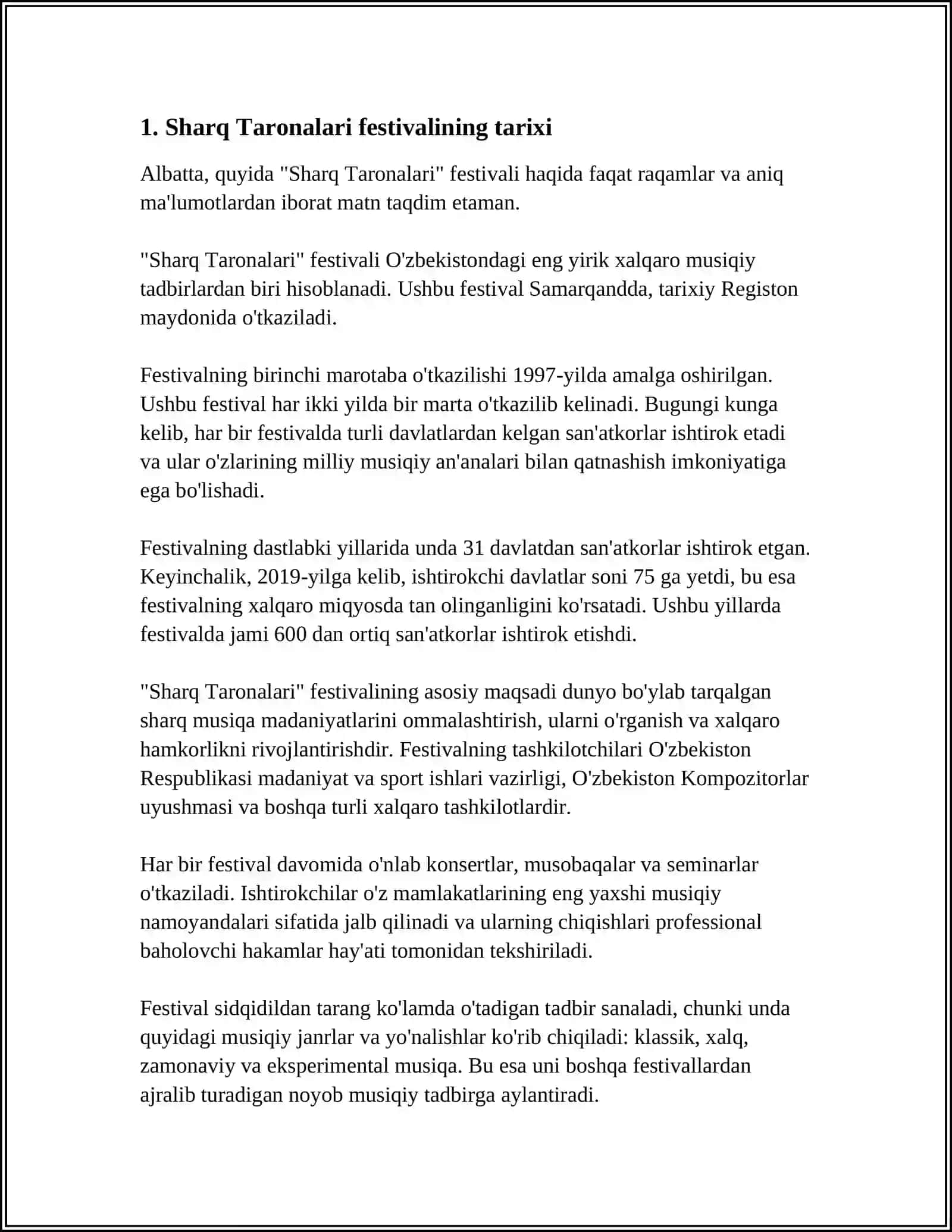 "SHARQ TARONALARI" XALQARO MUSIQA FESTIVALI DUNYO MUMTOZ MUSIQASINING AXBOROT MANBASI SIFATIDA 3