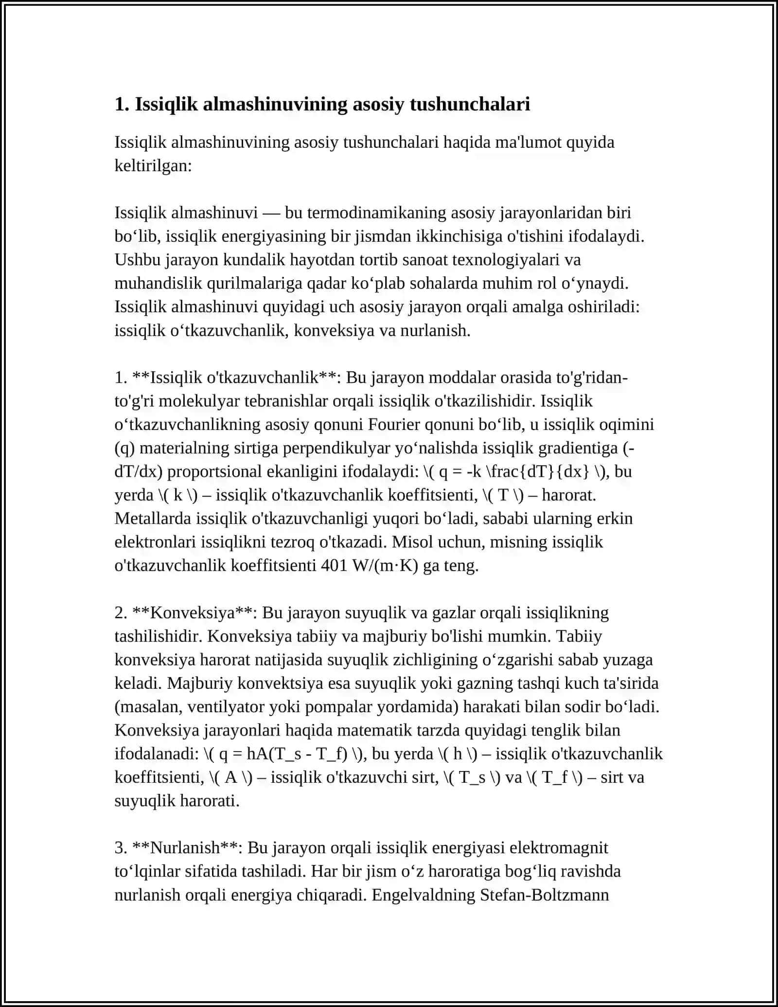 QURILISH MATERIALLARI SANOATIDA ISSIQLIK ALMASHINUVI APPARATLARI SAMARADORLIGINI HISOBLASH 3